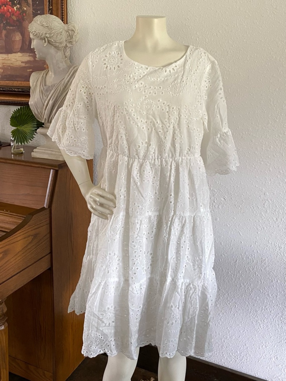 White Eyelet Tiered Midi Dress - Elegant Summer Style